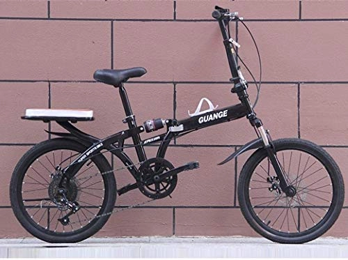 Folding Bike : MAMINGBO Folding Bikes, 20 Inch Variable Speed Bicycle Double Disc Brake Full Suspension Anti-Slip for Men And Women, with Load-Bearing Rear Frame, Colour:Black (Color : Black)