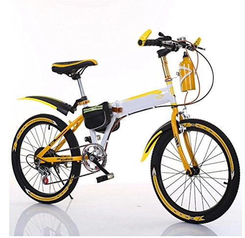Folding Bike : MASLEID 18 / 20 / 22 inch Folding Children 21 variable Speed Mountain Bike, 20 inch, yellow