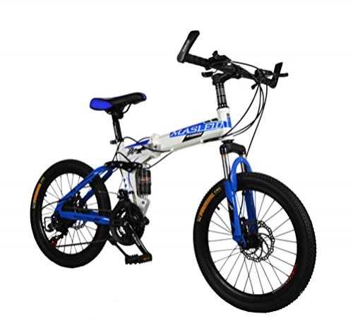 Folding Bike : MASLEID 20-inch Folding Bike, Bicycle, Mountain Biking, 21 speed, White, Black, Blue, white blue