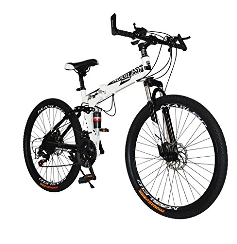 Folding Bike : MASLEID 26-inch Folding Bike, Mountain Bike, 27 speed?White, Black, Blue, Red, white