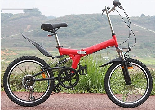 Folding Bike : MASLEID Folding Bike 20-inch ultra-light Mountain Bike, red