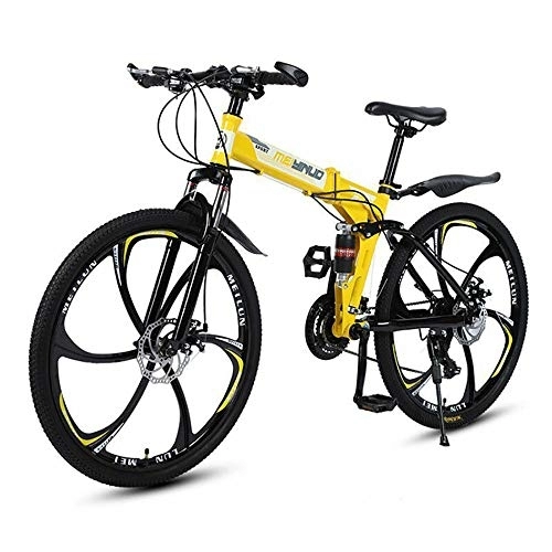 Folding Bike : MATTE Folding Adult Mountain Bike, 26 Inch 21 Speed Double Disc Brake Bicycles with High Carbon Steel Frame, Full Suspension MTB, Outroad Racing Cycling