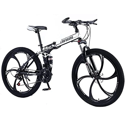Folding Bike : MDZZYQDS 26-inch Folding Mountain Bike, 21 / 24 / 27 / 30 Speed Bicycle Adult Mountain Trail Bike High Carbon Steel Frame Double Disc Brake, Front Suspension Anti-Skid Shock-Absorbing Front Fork