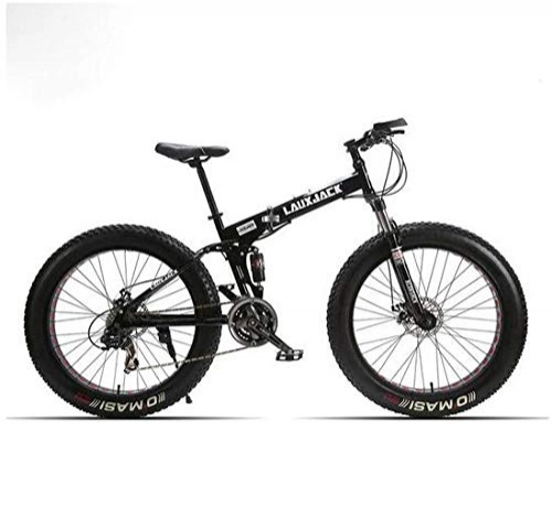 Folding Bike : MEICHEN Fat Bike Full Suspension Steel Foldable Frame 24 Speed Mechanic Brake 26" x4.0 Wheel, Black
