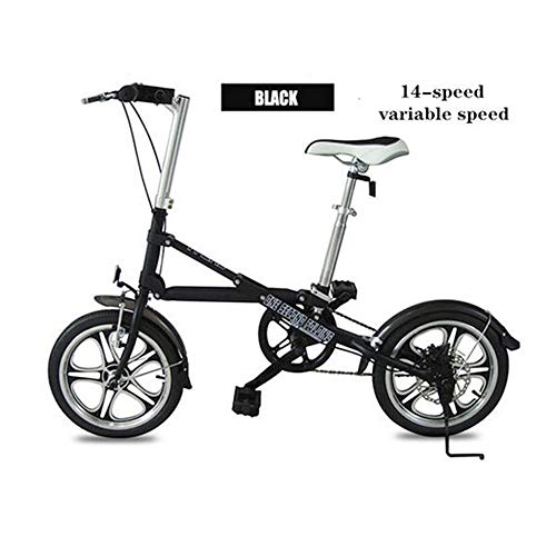 Folding Bike : MEICHEN Foldable bicycle 16 Inches Easy folding portable Disc brake Single Variable speed Mini Small bike Lightweight Travel, Black14speed