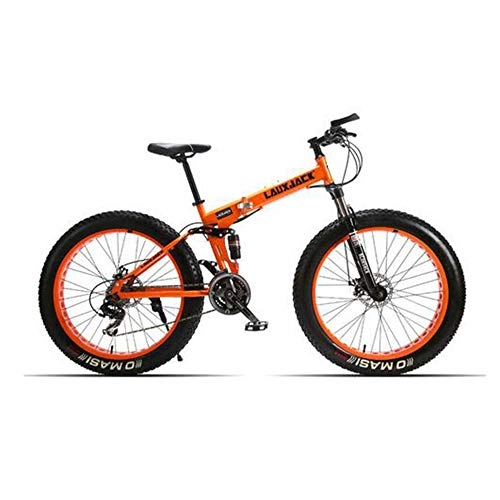 Folding Bike : MEICHEN Mountain Fat Bike Full Suspension Steel Foldable Frame 24 Speed Mechanic Brake 26" x4.0 Wheel, Orange