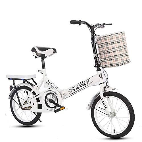 Folding Bike : Men and women folding shock absorber bicycle 20 inch teen ladies bicycle Portable Easy to store in a caravan RV-16 inch + white