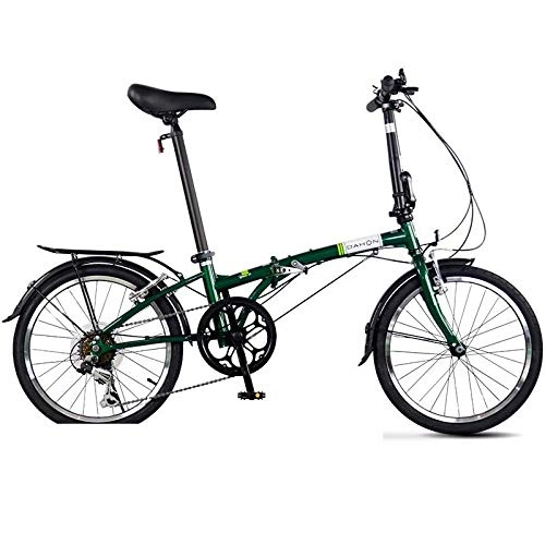 Folding Bike : Men and women leisure folding bike 20 inch 6 speed commuter adult bicycle Compact city cruiser-green