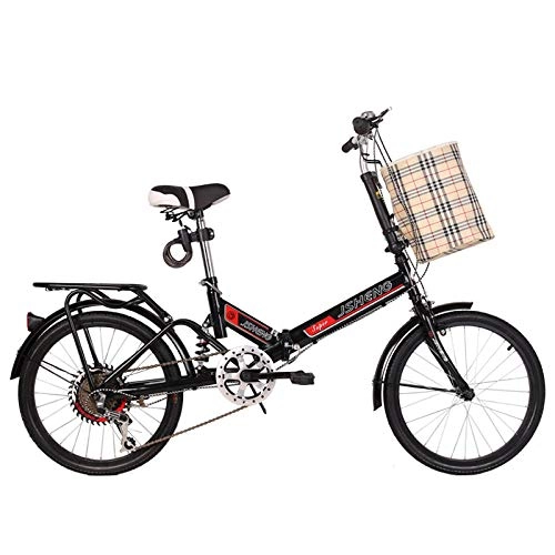 Folding Bike : Men and women light student leisure city bicycle 20 inch speed shock absorption folding commuter speed change high with shock absorption white-Variable speed + black