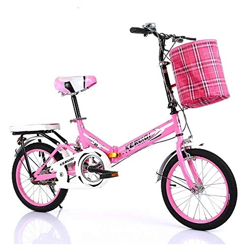 Folding Bike : Men and women lightweight alloy folding city bike 20 inch small wheel Adjustable handlebar and seat with disc brake and suspension-Pink shock absorption + folding