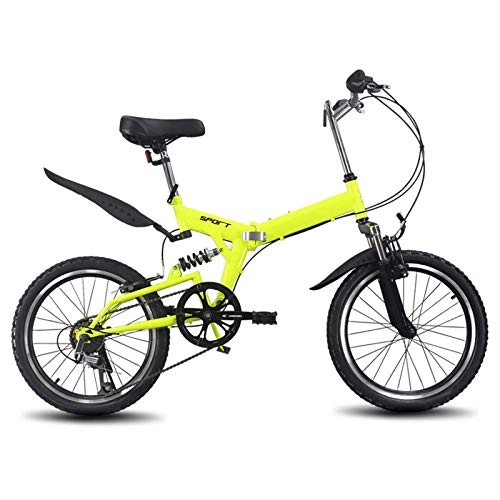 Folding Bike : Men's And Women's 6 Speed 20 Inch Folding Bicycle, Adult Student Portable Lightweight Bicycle Steel Frame Bikes Outdoors Sport Cycling MTB, Yellow