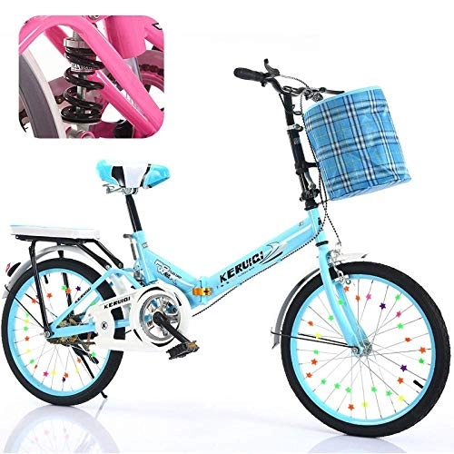 Folding Bike : Men's and women's lightweight alloy folding city bike 20 inch 6 inch small wheel Adjustable handlebar and seat with disc brake and suspension-Blue shock absorption + folding