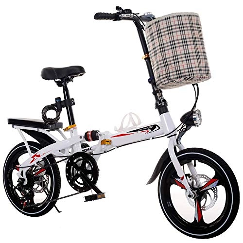 Folding Bike : Men Women 16In / 20In Variable Speed Folding Bike, Ultra Light Variable Speed Portable Adult Small Student City Road Bicycle, White, 16in