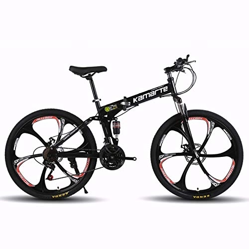 Folding Bike : Men Women Folding Mountain Bike, 24 / 26 Inch Double Disc Brake Folding Outroad Bicycles with Shock Absorber Fork 21 / 24 / 27 Speed MTB Adult MTB Bicycle for Commuter Adult Cruiser Bike V, 26 inch 21 speed
