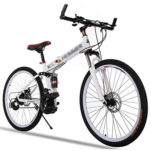 Folding Bike : Men Women Folding Mountain Bike, 26in 21 / 24 Speed high carbon steel MTB Bicycle frame EF51-7 Siamese finger dial Front and rear disc brakes for Adults Outdoor Bicycle A, 26 inches 21 speed