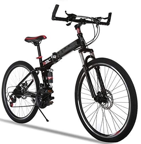 Folding Bike : Men Women Folding Mountain Bike, 26in 21 / 24 Speed high carbon steel MTB Bicycle frame EF51-7 Siamese finger dial Front and rear disc brakes for Adults Outdoor Bicycle D, 26 inches 21 speed