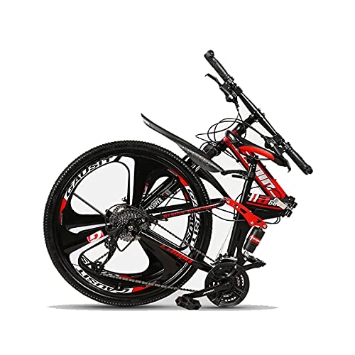 Folding Bike : MENG 21 / 24 / 27 Speed Folding Mountain Bikes 26 Inches Wheels Disc Brake Bicycle with Carbon Steel Frame for Adults Mens Womens(Size:27 Speed, Color:Red) / Red / 24 Speed