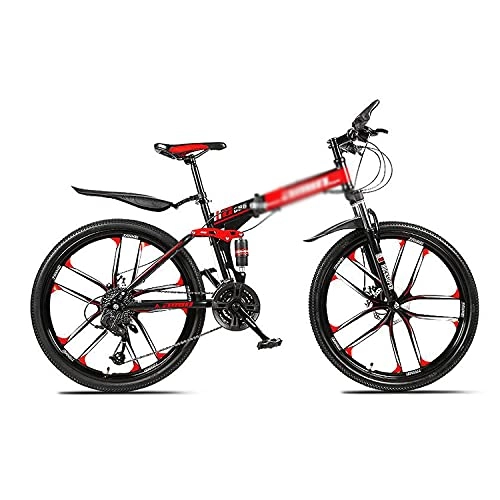 Folding Bike : MENG 26 in Folding Mountain Bike 21 Speed Bicycle for Men or Women MTB Foldable Carbon Steel Frame Frame with Dual Suspension / Red / 27 Speed
