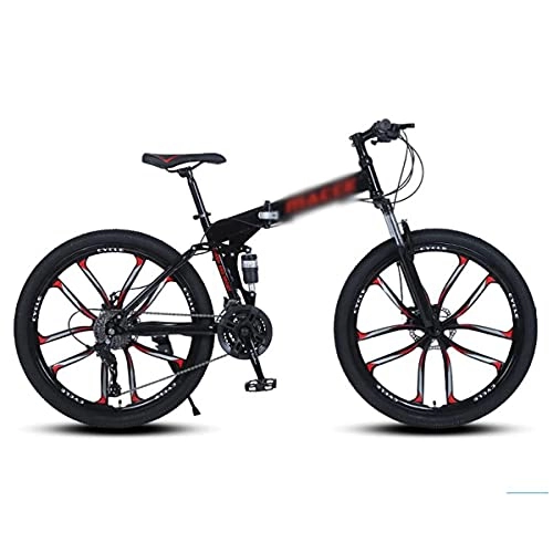 Folding Bike : MENG 26" Wheel Mountain Bike with Folding Carbon Steel Frame 21 / 24 / 27 Speed for Men Women with Mechanical Disc Brake and Lockable Suspension Fork(Size:27 Speed, Color:Red) / Black / 21 Speed