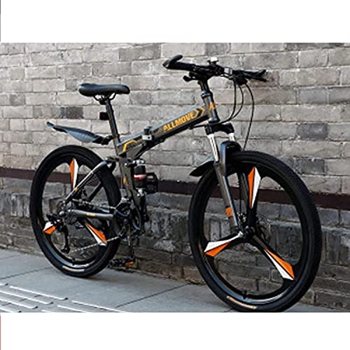 Folding Bike : MENG Folding Bike for Adults, Adult Mountain Bike, High-Carbon Steel Frame Dual Full Suspension Dual Disc Brake, Outdoor Bicycle for Daily Use Trip Long Journey, 24Inch