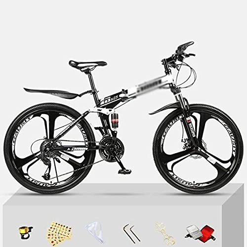Folding Bike : MENG Folding Mountain Bike 26-Inch Wheel 21 / 24 / 27 Speed Double Disc Brake Bicycle Lockable Suspension Fork MTB Bike for Adult or Teens(Size:24 Speed, Color:Yello) / White / 27 Speed