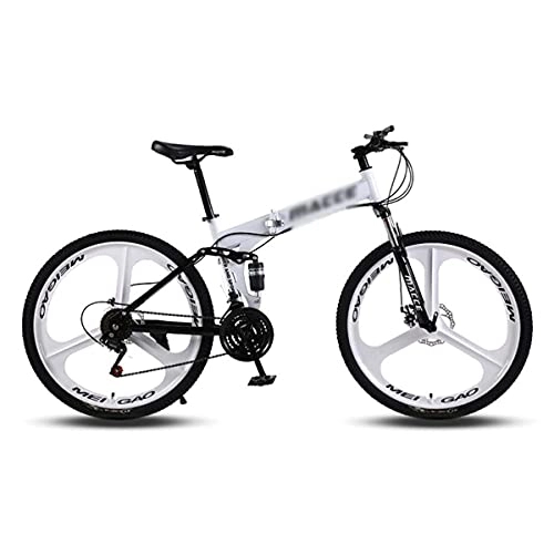 Folding Bike : MENG Folding Mountain Bike 26-Inch Wheel Suitable for Men and Women Cycling Enthusiasts 21 / 24 / 27 Speed with Double Disc Brake Lockable Suspension (Size:24 Speed, Color:White) / White / 21 Speed