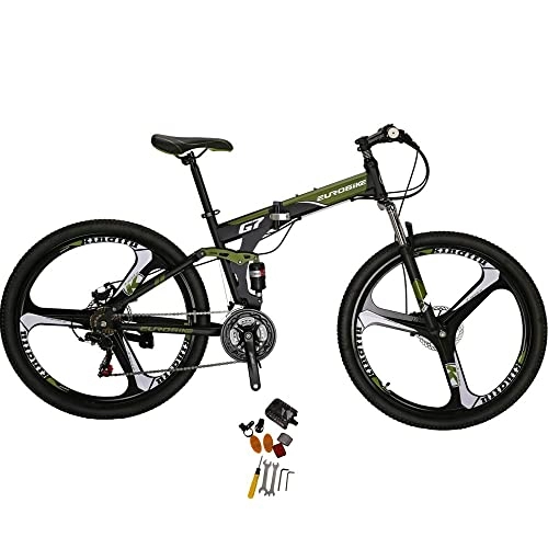 Folding Bike : Mens 27.5''Mountain Bike 3 Spoke Magnesium Wheel Folding Bicycle for Adult Men and Women Full Suspension (green)