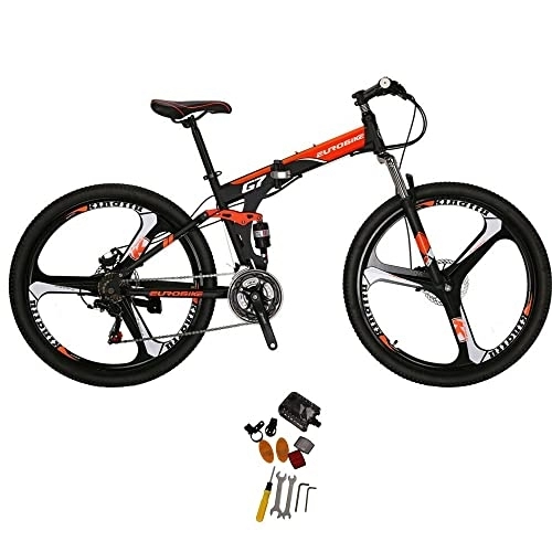 Folding Bike : Mens 27.5''Mountain Bike 3 Spoke Magnesium Wheel Folding Bicycle for Adult Men and Women Full Suspension (orange)