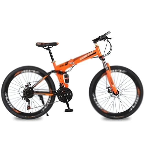 Folding Bike : Mens Bicycle Foldable Bicycle Mountain Bike Wheel Size 26 Inches Road Bike 21 Speeds Suspension Bicycle Double Disc Brake (Color : Red, Size : 21 Speed) (Orange 21 speed)