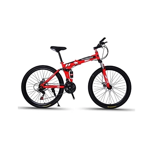 Folding Bike : Mens Bicycle High Carbon Steel Frame Off-Road Variable Speed Folding Mountain Bike Shock-Absorbing Disc Brake Adult Road Bike (Color : Blue) (Red)