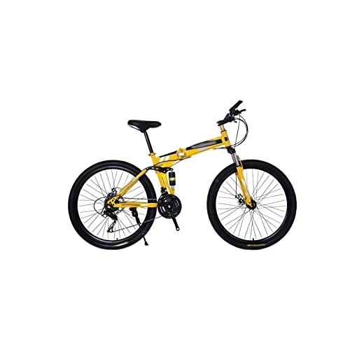 Folding Bike : Mens Bicycle High Carbon Steel Frame Off-Road Variable Speed Folding Mountain Bike Shock-Absorbing Disc Brake Adult Road Bike (Color : Blue) (Yellow)