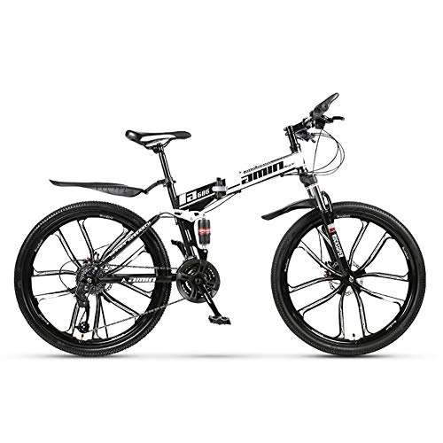 Folding Bike : Mens' Mountain Bike, 26 inch 10-Spoke Wheels High-carbon Steel Frame, 21 / 24 / 27 / 30 speed Unisex Dual Suspension Folding Bike with Double Disc Brake, Black, 30Speed