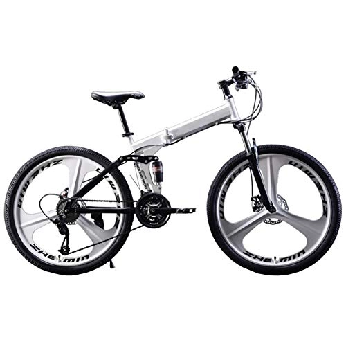 Folding Bike : MFWFR Folding Bike, Mountain Bike, Dual Suspension Bicycle, Lightweight Alloy City Bicycle Bike, 26 Inch Variable Speed Double Shock Absorber Bicycle, White, 27speed