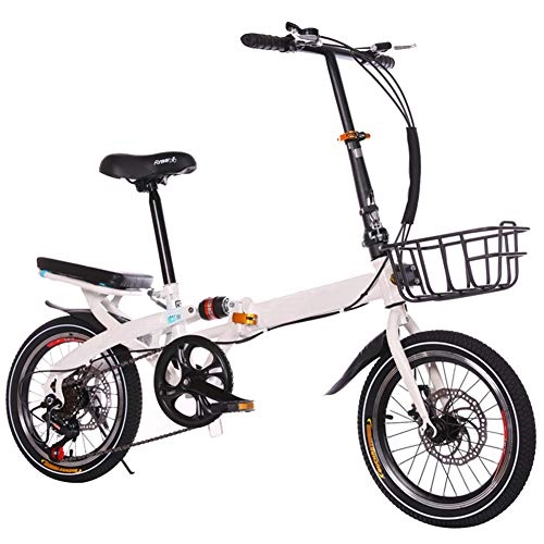 Folding Bike : MFWFR Lightweight Alloy Folding City Bike, Bicycle, Mountain Bikes Bicycle, Foldable Bicycle Road Bike Bicycle Variable Speed Bike 16 inches load bearing500g, White, 16inches