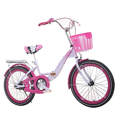 Folding Bike : MFWFR Variable Speed Bicycle, Pink Girl's Kids Children Bike in Size 20" 22" 24" Folding Bicycle with Stabilisers and Basket, blackrosepink, 22inches