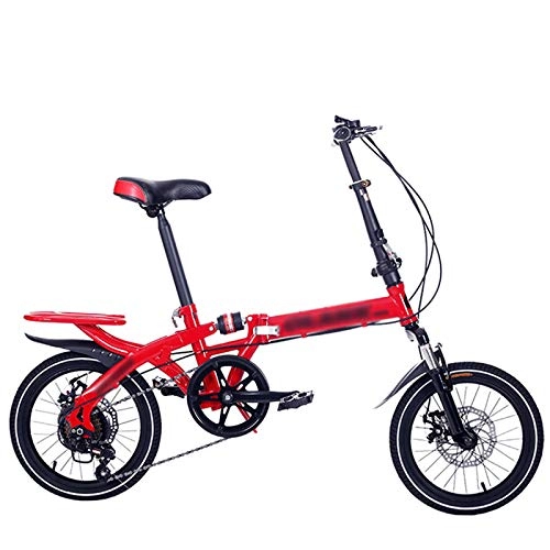 Folding Bike : MFZJ1 14'' 16'' Folding Bike, 5-speed transmission, Double shock absorption Bicycle, Foldable Compact Bicycle, Adult Small Student Bicycle Folding Carrier Bicycle Bike