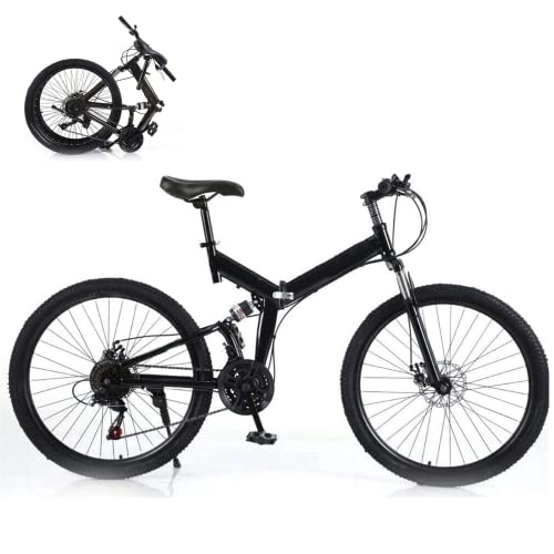 Folding Bike : Mgorgeous 26 Inch Folding Mountain Bike 21 Speed Adjustable - Foldable Bicycle with Dual Disc Brakes Folding Bike Full Suspension High Carbon Steel Bike for Adult Men and Women (Black)
