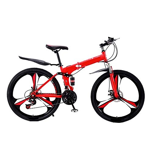 Folding Bike : MH-LAMP Folding Bike, Bicycle Dual Disc Brake, 21 Speed Suspension Mountain Bike, Mountain Bike Dual Full Suspension, MTB Flat Pedals Non-Slip