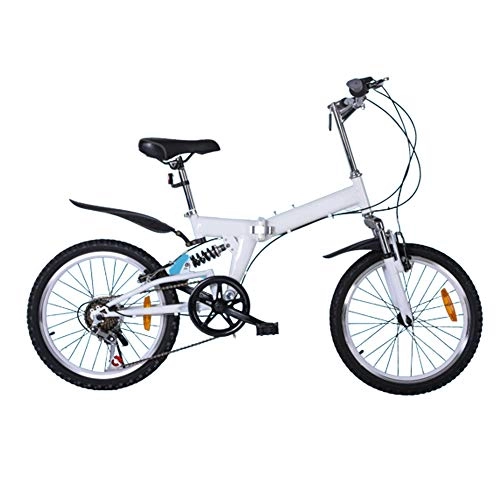 Folding Bike : MH-LAMP MTB 6 Speed, Dual Full Suspension, 20 Inches, Folding Bike Aluminium Handlebar, Mountain Bike Frame, Bike V Brakes, White