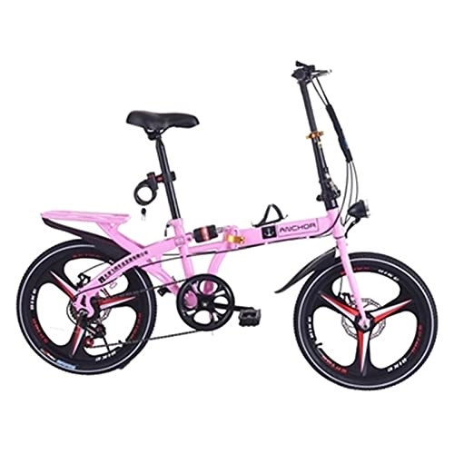 Folding Bike : MIAOYO 16 / 20 Inch PORTABLE Folding Bike, Shock-absorbing Disc Brake Commuter Road Bike For Adult, 6 Speed Variable Speed Foldable City Bicycle Bike, Pink, 16