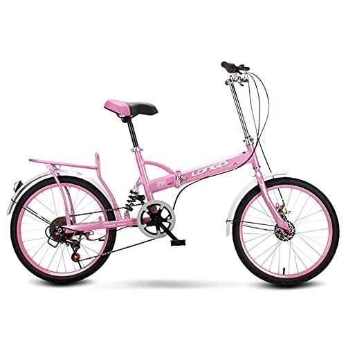 Folding Bike : MIAOYO 20 Inch Folding Bike, Shock-absorbing Anti-skid Tire Bikes For Male Female Adult, Variable Speed Foldable City Bicycle Bike(Double V-brake), Pink, 20