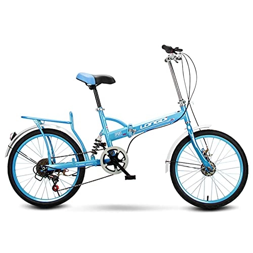 Folding Bike : MIAOYO 20 Inch Portable Folding Bike, Central Spiral Shock Absorber Commuter Road Bike For Adult, Variable Speed Foldable City Bicycle Bike, Blue, 20