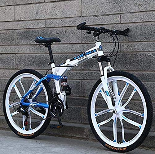 Folding Bike : MIAOYO 26 Inch Mountain Bike Folding for Adults, Dual Full Suspension Bicycle High Carbon Steel Frame, Steel Disc Brake, Aluminum Alloy Wheel, Blue, 27speed