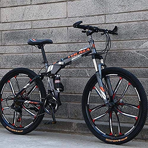 Folding Bike : MIAOYO 26 Inch Mountain Bike Folding for Adults, Dual Full Suspension Bicycle High Carbon Steel Frame, Steel Disc Brake, Aluminum Alloy Wheel, Orange, 24speed