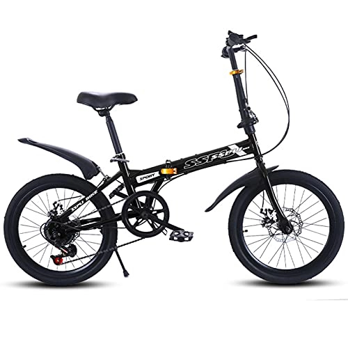 Folding Bike : MIAOYO 7 Speed Folding Bike, 20 Inch High-carbon Steel Frame City Bike Bicycle, Foldable Commuter Bicycle For Men Women Riding(Disc Brake), Black, 20