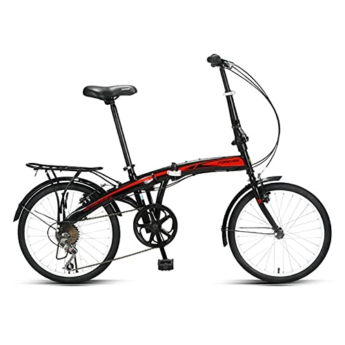 Folding Bike : MIAOYO 7 Speed Mini City Commuter Bike, High Carbon Steel Variable Speed Folding Bike, Foldable City Bike Bicycle For Ladies Male(Double V-brake), Red, 20