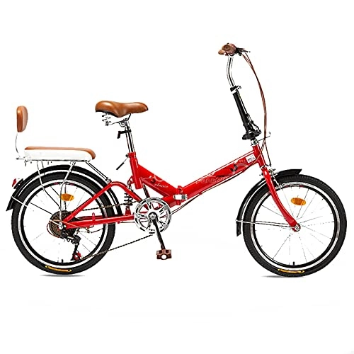 Folding Bike : MIAOYO Foldable City Bike Bicycle, Ultra Light City Commuter Bike, Variable Speed Bicycles, Folding Bike, Road Bike For Adult Ladies Male, Double V-brake, Red, 20