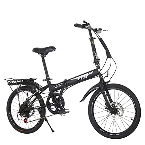 Folding Bike : MIAOYO Folding Bike, High-carbon Steel Frame, Foldable City Bike Bicycle, 20 Inch Variable Speed Commuter Bicycle For Young Men Women Riding (Disc Brake), Black, 20