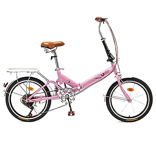 Folding Bike : MIAOYO Folding Urban Bicycle, Ultra Light City Commuter Bike, Variable Speed, Double V-brake, Foldable Road Bicycles For Adult Ladies Male, Pink, 20
