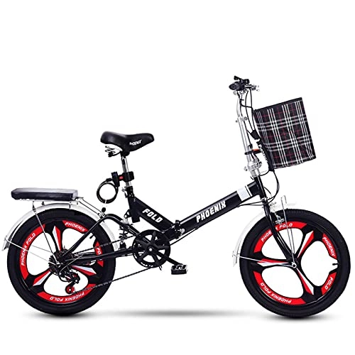 Folding Bike : MIAOYO Portable Lightweight City Bike Bicycle, Foldable Bikes For Men Women, V-brake Variable Speed Folding Bike, Adjustable Seat Handlebar(Spring Shock), Black, 20